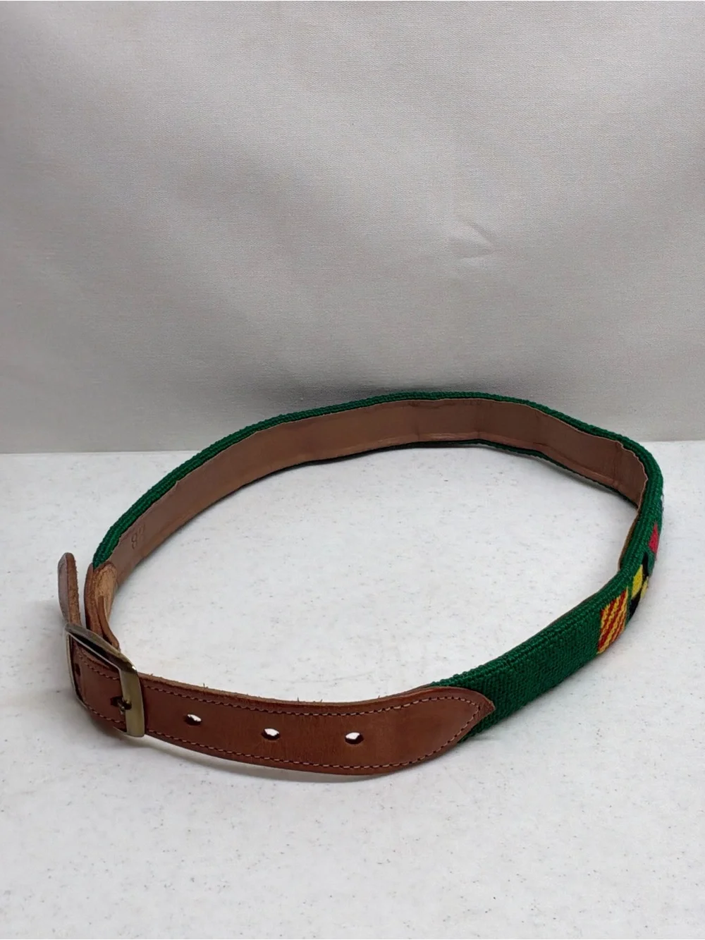 Needlepoint and Leather Nautical Flags Belt Size 28
